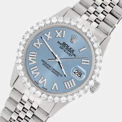 Rolex Custom Ice Blue 3.3CT Diamond Stainless Steel Datejust  Automatic Men's Wristwatch 36MM