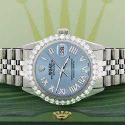 Rolex Custom Ice Blue 3.3CT Diamond Stainless Steel Datejust  Automatic Men's Wristwatch 36MM