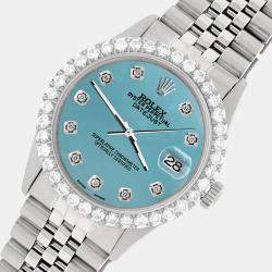 Rolex Custom Turquoise 3.05CT Diamond Stainless Steel Datejust  Automatic Men's Wristwatch 36MM