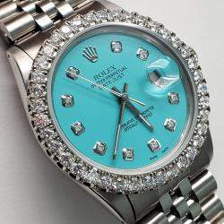 Rolex Custom Turquoise 3.05CT Diamond Stainless Steel Datejust  Automatic Men's Wristwatch 36MM