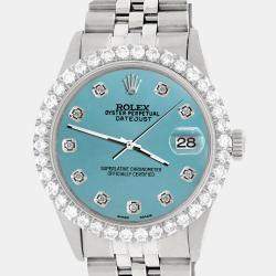 Rolex Custom Turquoise 3.05CT Diamond Stainless Steel Datejust  Automatic Men's Wristwatch 36MM