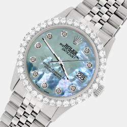 Rolex Custom Tahitian Blue 3.05CT Diamond Stainless Steel Datejust  Automatic Men's Wristwatch 36MM