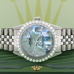 Rolex Custom Tahitian Blue 3.05CT Diamond Stainless Steel Datejust  Automatic Men's Wristwatch 36MM