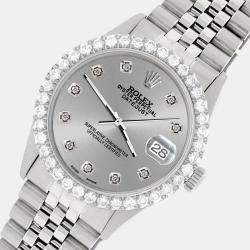 Rolex Custom Silver 3.05CT Diamond Stainless Steel Datejust  Automatic Men's Wristwatch 36MM
