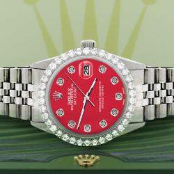 Rolex Custom Scarlet Red 3.05CT Diamond Stainless Steel Datejust  Automatic Men's Wristwatch 36MM