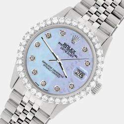 Rolex Custom Purple MOP 3.05CT Diamond Stainless Steel Datejust  Automatic Men's Wristwatch 36MM