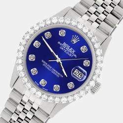 Rolex Custom Navy Blue 3.05CT Diamond Stainless Steel Datejust  Automatic Men's Wristwatch 36MM