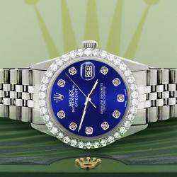Rolex Custom Navy Blue 3.05CT Diamond Stainless Steel Datejust  Automatic Men's Wristwatch 36MM