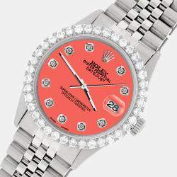 Rolex Custom Matt Coral 3.05CT Diamond Stainless Steel Datejust  Automatic Men's Wristwatch 36MM