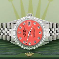 Rolex Custom Matt Coral 3.05CT Diamond Stainless Steel Datejust  Automatic Men's Wristwatch 36MM
