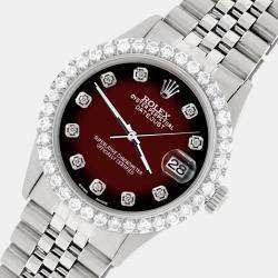 Rolex Custom Maroon Vignette 3.05CT Diamond Stainless Steel Datejust  Automatic Men's Wristwatch 36MM