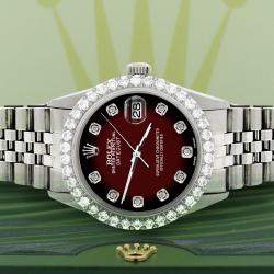 Rolex Custom Maroon Vignette 3.05CT Diamond Stainless Steel Datejust  Automatic Men's Wristwatch 36MM