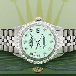 Rolex Custom Light Malachite 3.05CT Diamond Stainless Steel Datejust  Automatic Men's Wristwatch 36MM