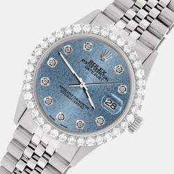 Rolex Custom Blue 3.05CT Diamond Stainless Steel Datejust  Automatic Men's Wristwatch 36MM