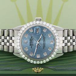 Rolex Custom Blue 3.05CT Diamond Stainless Steel Datejust  Automatic Men's Wristwatch 36MM