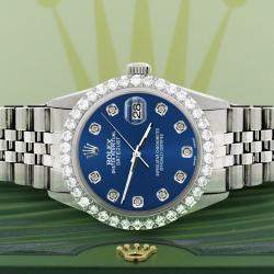 Rolex Custom Cobalt Blue 3.05CT Diamond Stainless Steel Datejust  Automatic Men's Wristwatch 36MM