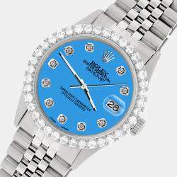 Rolex Custom Blue 3.05CT Diamond Stainless Steel Datejust  Automatic Men's Wristwatch 36MM