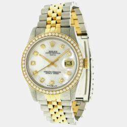 Rolex Custom  MOP Diamond 18K Yellow Gold Stainless Steel Date  Automatic Men's Wristwatch 34mm