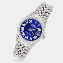 Rolex Custom Navy Blue Diamond Stainless Steel Datejust  Automatic Men's Wristwatch 36MM