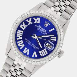 Rolex Custom Navy Blue Diamond Stainless Steel Datejust  Automatic Men's Wristwatch 36MM