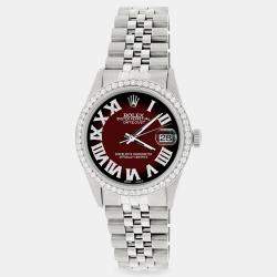 Rolex Custom Maroon Vignette Diamond Stainless Steel Datejust  Automatic Men's Wristwatch 36MM