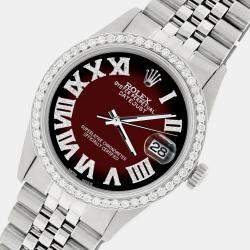Rolex Custom Maroon Vignette Diamond Stainless Steel Datejust  Automatic Men's Wristwatch 36MM