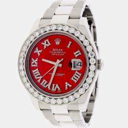 Rolex Custom Red MOP 4.1CT Diamond Stainless Steel Datejust II 116300 Automatic Men's Wristwatch 41mm