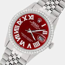 Rolex Custom Red Diamond Stainless Steel Datejust  Automatic Men's Wristwatch 36MM