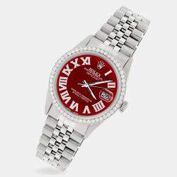 Rolex Custom Red Diamond Stainless Steel Datejust  Automatic Men's Wristwatch 36MM