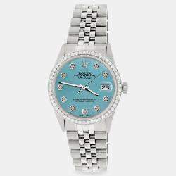 Rolex Custom Turquoise 1.1CT Diamond Stainless Steel Datejust  Automatic Men's Wristwatch 36mm