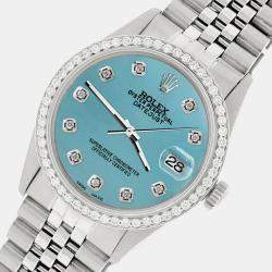 Rolex Custom Turquoise 1.1CT Diamond Stainless Steel Datejust  Automatic Men's Wristwatch 36mm