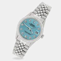 Rolex Custom Turquoise 1.1CT Diamond Stainless Steel Datejust  Automatic Men's Wristwatch 36mm