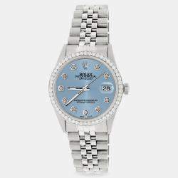 Rolex Custom Ice Blue 1.1CT Diamond Stainless Steel Datejust  Automatic Men's Wristwatch 36mm