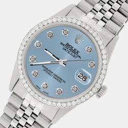 Rolex Custom Ice Blue 1.1CT Diamond Stainless Steel Datejust  Automatic Men's Wristwatch 36mm