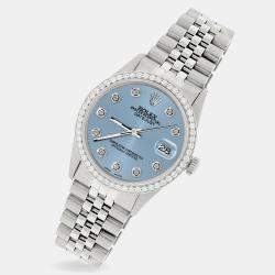 Rolex Custom Ice Blue 1.1CT Diamond Stainless Steel Datejust  Automatic Men's Wristwatch 36mm