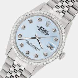 Rolex Custom Blue 1.1CT Diamond Stainless Steel Datejust  Automatic Men's Wristwatch 36mm