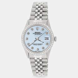 Rolex Custom Blue 1.1CT Diamond Stainless Steel Datejust  Automatic Men's Wristwatch 36mm