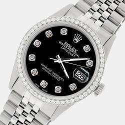 Rolex Custom Black 1.1CT Diamond Stainless Steel Datejust  Automatic Men's Wristwatch 36mm