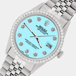Rolex Custom Aqua Blue 1.1CT Diamond Stainless Steel Datejust  Automatic Men's Wristwatch 36mm