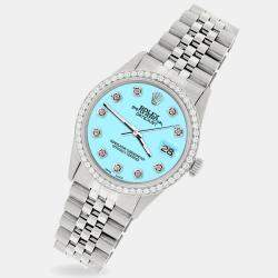 Rolex Custom Aqua Blue 1.1CT Diamond Stainless Steel Datejust  Automatic Men's Wristwatch 36mm
