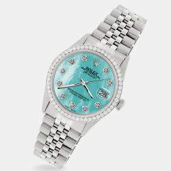 Rolex Custom Aquamarine Blue 1.1CT Diamond Stainless Steel Datejust  Automatic Men's Wristwatch 36mm