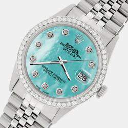 Rolex Custom Aquamarine Blue 1.1CT Diamond Stainless Steel Datejust  Automatic Men's Wristwatch 36mm
