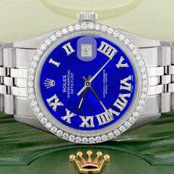 Rolex Custom Royal Blue Diamond Stainless Steel Datejust  Automatic Men's Wristwatch 36MM
