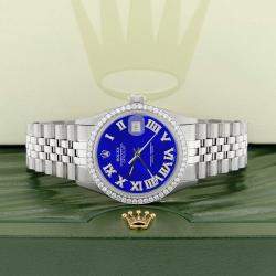 Rolex Custom Royal Blue Diamond Stainless Steel Datejust  Automatic Men's Wristwatch 36MM