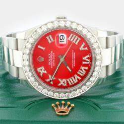 Rolex Customised Royal Red Stainless Steel Datejust 41 126300 Automatic Men's Wristwatch