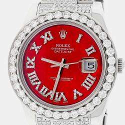 Rolex Customised Red MOP 9.8CT Diamond Stainless Steel Datejust II 116300 Automatic Men's Wristwatch 41mm