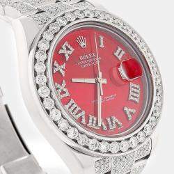 Rolex Customised Red MOP 9.8CT Diamond Stainless Steel Datejust II 116300 Automatic Men's Wristwatch 41mm