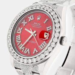 Rolex Customised Red MOP 9.8CT Diamond Stainless Steel Datejust II 116300 Automatic Men's Wristwatch 41mm