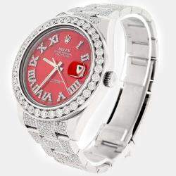 Rolex Customised Red MOP 9.8CT Diamond Stainless Steel Datejust II 116300 Automatic Men's Wristwatch 41mm