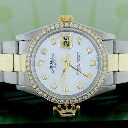 Rolex Customised  MOP Diamond 18K Yellow Gold Stainless Steel Date 1505 Automatic Men's Wristwatch 34MM